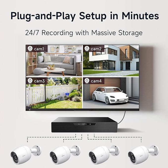 ARENTI 8MP PoE IP Camera Outdoor, 4K Bullet Surveillance Cameras for Home Security, Human/Vehicle/Pet/Package Detection, 4Pack POE Security Cameras Wired, H.265 8CH NVR with 2TB HDD for 24/7 Recording
