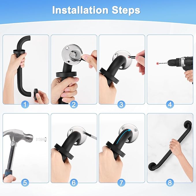 2-Pack 12 Inch Anti Slip Grab Bars for Bathtubs and Showers, Stainless Steel Safety Shower Handle for Bathroom/Toilet/Seniors/Elderly Assist Bath Handle [Black]