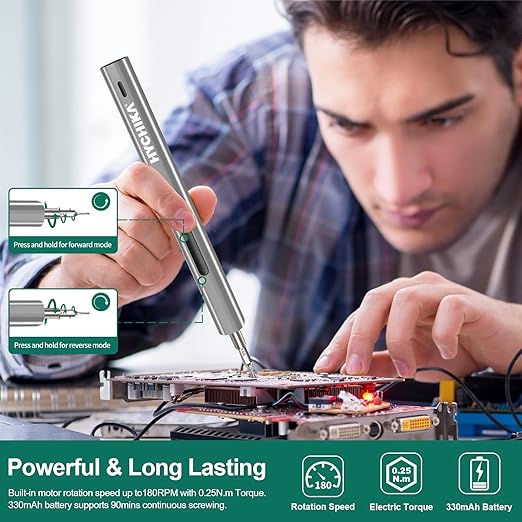 HYCHIKA 3.7V Electric Screwdriver，67 in 1 Precision Screwdriver set, 52 Magnetic Bits, 3 Torque, Cordless Screw Drivers Rechargeable, Repair Tool Kit for PC, RC, Electronics, Phones, Camera, Laptops