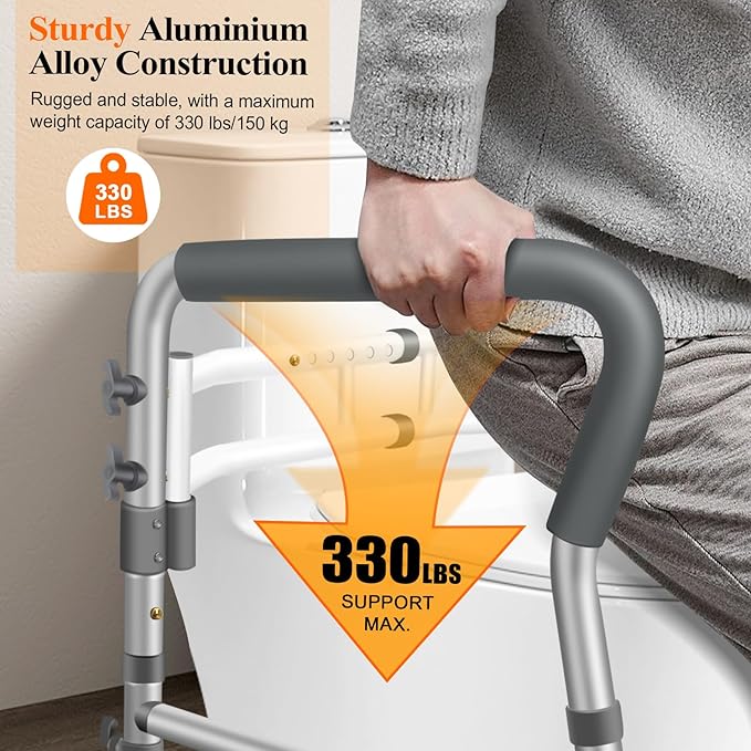 Toilet Safety Rails, Adjustable Handicap Toilet Seat with Handles Over Toilet, Sturdy Toilet Handles for Elderly and Disabled, Stable Toilet Safety Support Rails Frame with Arms for Seniors