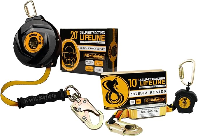 KwikSafety - Charlotte, NC - Mamba 20’ [SRL Combo] Self Retracting Lifeline Carbonate Lightweight Housing Class 1 Web SRL ANSI OSHA Retractable Fall Arrest Roofing Construction