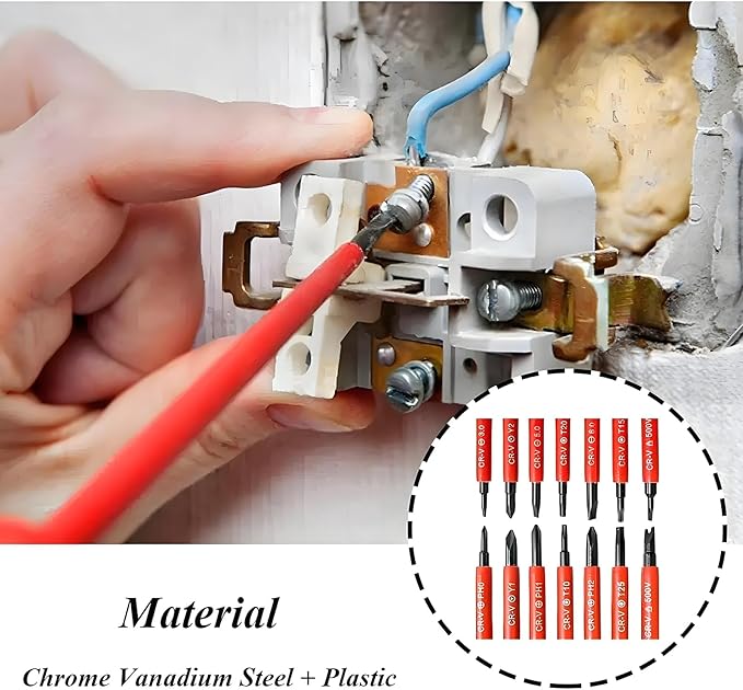Insulated Screwdriver Set for Electricians – Ergonomic Handle, Magnetized Tips, Durable for Electrical Work, Receptacle & Outlet Screwdriver, Multi-Tool (8 in1)