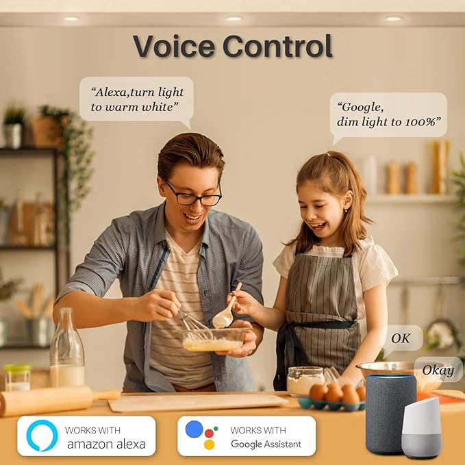 Peteme Smart LED Recessed Lighting 4 Inch, IC Rated ETL Certified Canless Recessed Ceiling Light RGBCW Color Changing Slim Downlight for Outdoor Soffit, Work with J-Box for Alexa, 10W 800LM 6Pcs