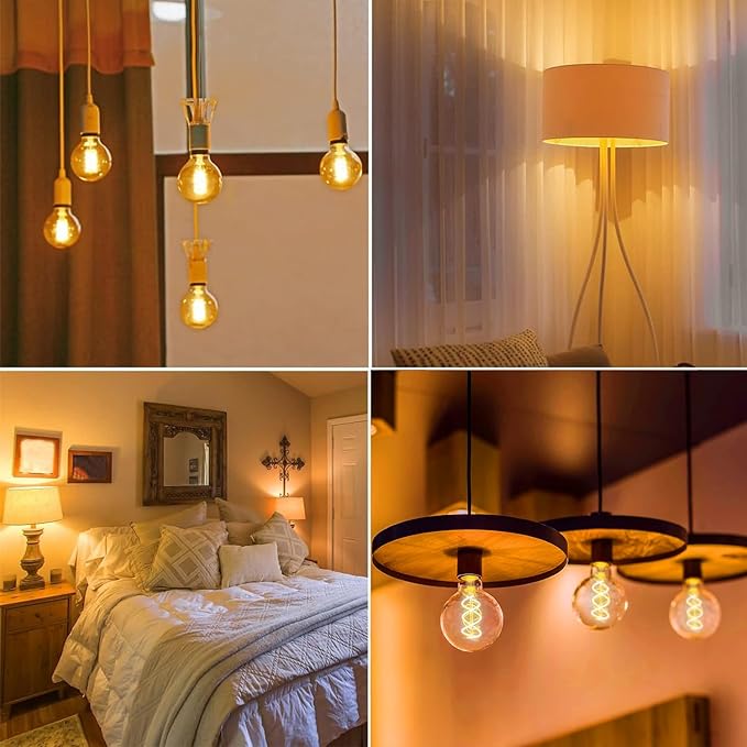 Leools Vintage LED Spiral Filament Bulb G25/G80 Dimmable Flick-Free 6W CRI95 LED Edison Globe Light Bulb E26 Base,Amber Glass,Warm White,2200K, 400LM(40W Equivalent), Pack of 4