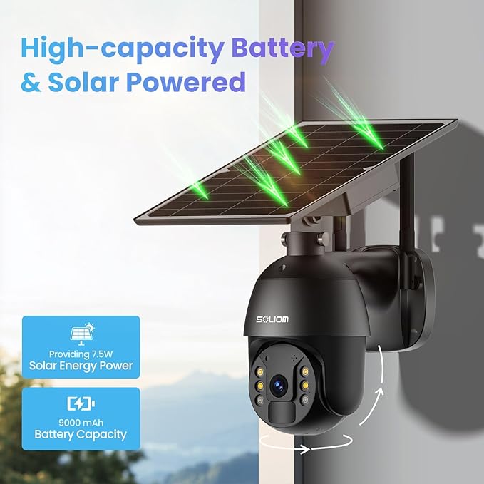 S600 4G LTE Security Camera Outdoor, Solar Powered Cellular Security Camera Wireless, Pan Tilt 360°View Full,1080P Night Vision, 2 Way Talk, PIR Motion Sensor, No WiFi, Unlimited Data Plan Black