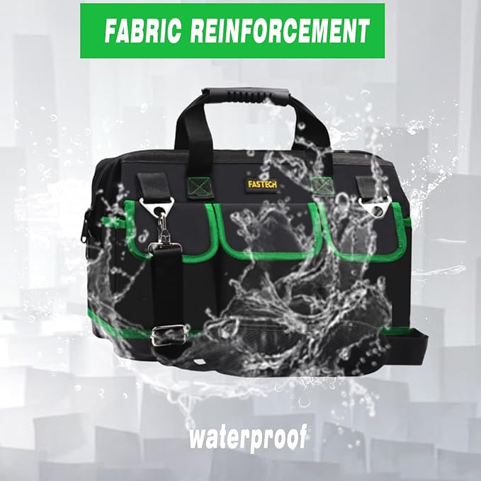 22 Inch Tool Bag With Molded Base and Comfortable Shoulder Straps, Waterproof Wide Mouth Tool Kit, Tool Storage Package For Men/Women (Green22IN)
