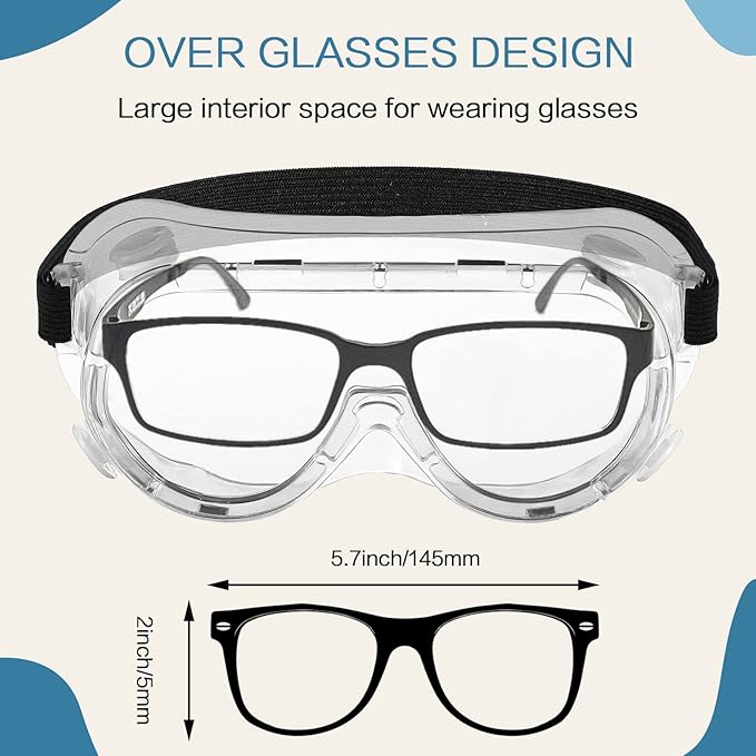 Macarrie 50 Pcs Anti-Fog Safety Goggles Bulk Anti Scratch Lab Goggles Over Glasses for Men Women Nurse Medical Chemistry Work