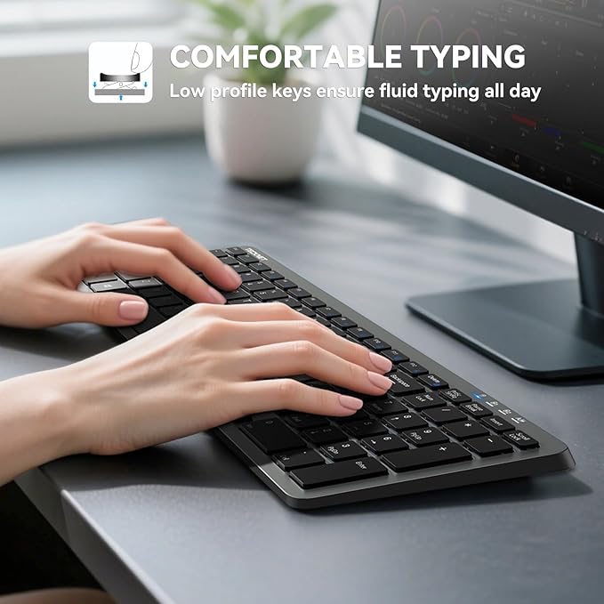 TECKNET Wireless Bluetooth Keyboard Rechargeable - Ultra Slim 2.4G+BT Keyboard with Number Pad, Multi Devices Easy Switch, Low Profile Compact Keyboards for iPad, Macbook, Laptop, Computer, Tablet, PC