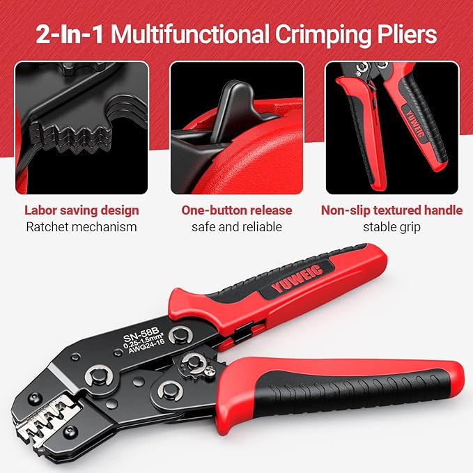 Ratcheting Wire Crimping Tool for AWG 24-16 Open Barrel Terminals – Professional Crimper Tool for JST, DuPont, AMP, Deutsch & Delphi Connectors