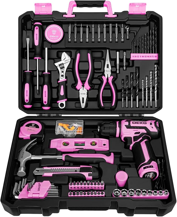 Pink Tool Set: Tool kit with 12V Cordless Drill Set for Women Home Hand Repair Tools Sets Drills Case