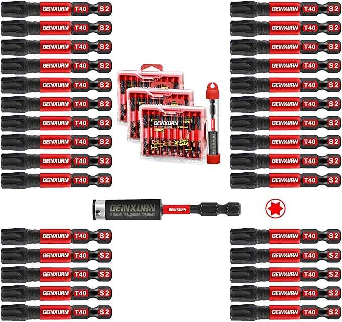 30Pieces 2 In. T40 Impact Tough Magnetic Screwdriver Bit Set, #40 Torx Head Power Bits, S2 Alloy Steel Star Bits with 1Pc Impact Bit Holder and Storage M-Box