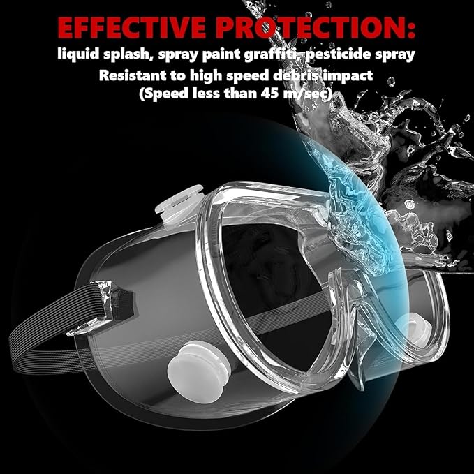 Anti-Fog Protective Safety Goggles Clear Lens Wide-Vision Adjustable Chemical Splash Eye Protection Soft Lightweight Eyewear