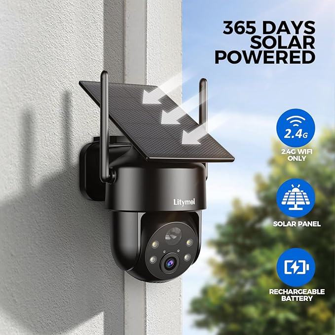 2K 2.4g WiFi Security Cameras Wireless Outdoor, 360° View Solar Cameras for Home Security, Color Night Vision, AI Detection, 2-Way Audio, Spotlight Siren Alarm, SD/Cloud Storage