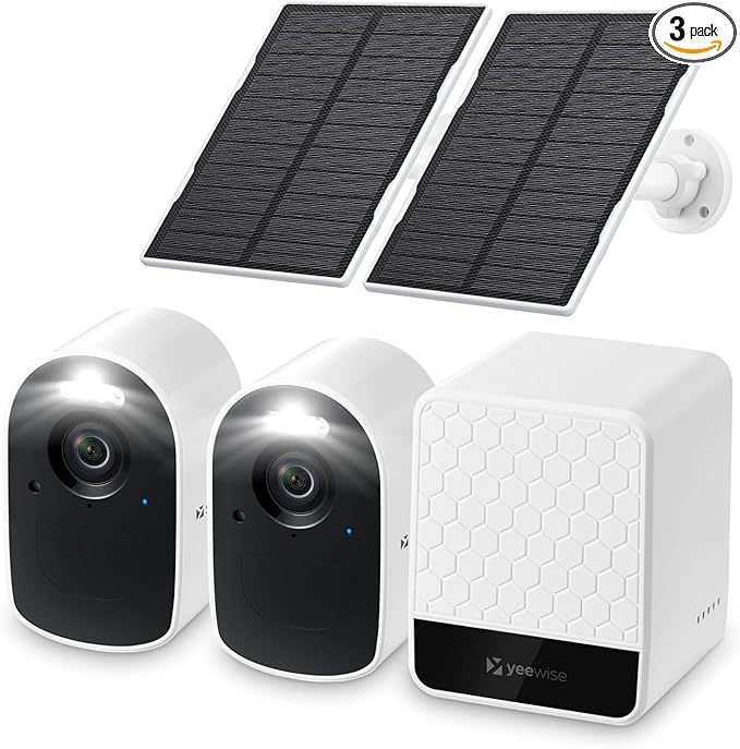 WiFi6 Solar Security Cameras Wireless Outdoor, 2K QHD Home Security System, 2-Cam Kit, 2.4&5GHz WiFi, Color Night Vision, Local Storage, IP66 Weatherproof, Works with Alexa, No Monthly Fees