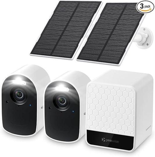 WiFi6 Solar Security Cameras Wireless Outdoor, 2K QHD Home Security System, 2-Cam Kit, 2.4&5GHz WiFi, Color Night Vision, Local Storage, IP66 Weatherproof, Works with Alexa, No Monthly Fees