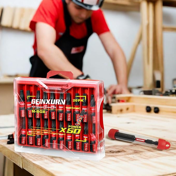 20Pieces 1 In. T15 Impact Tough Magnetic Screwdriver Bit Set, #15 Torx Head Insert Bits, S2 Alloy Steel Star Bits with 1Pc Impact Bit Holder and Storage M-Box