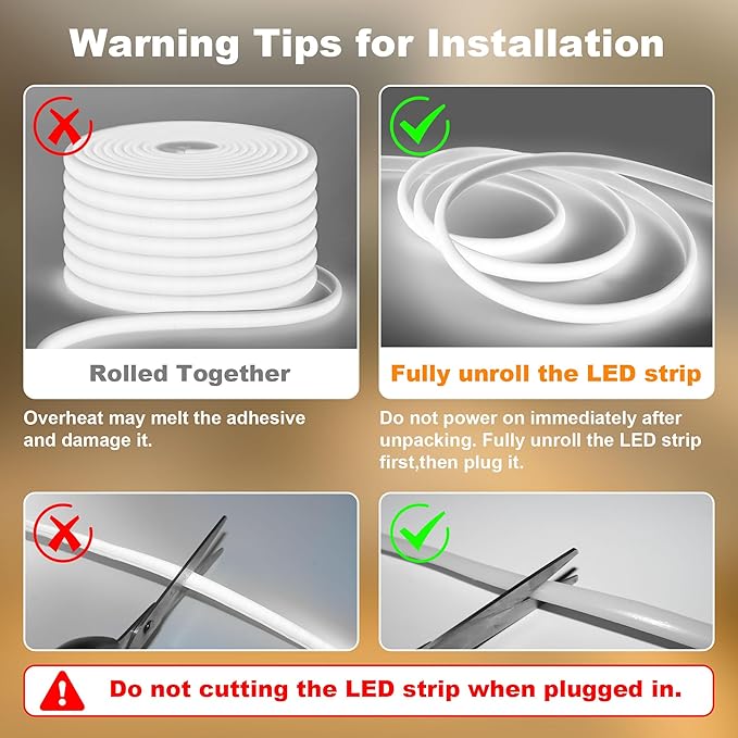 IP67 Waterproof COB LED Strip Lights AC 120V Direct Plug, 100FT Super Bright Outdoor Strip Lights with Double Fuse Controller, 6500K White LED Strips for Garden Patio Commercial Decor