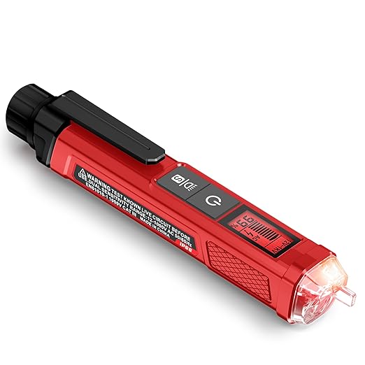 KAIWEETS Voltage Tester/Non-Contact Voltage Tester with Signal Percentage, Dual Range AC 12V/70V-1000V, Live/Null Wire Tester, Electrical Tester with LCD Display, Wire Breakpoint Finder (Full Red)