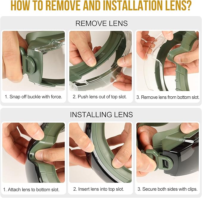 OneTigris Tactical Goggles Over Glasses, Anti Fog Tactical Eyeglasses, Safety OTG Goggles Protection with Interchangeable Len