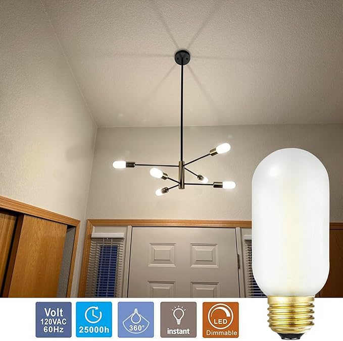 Leools T14 LED Bulb,4W E26 LED Bulb Dimmable Equivalent E26 Bulb 40 Watt,Soft White 3000K E26 Edison Bulb,AC120V,400lm,CRI90,Frosted Glass,Tubular Light Bulb,Pack of 6
