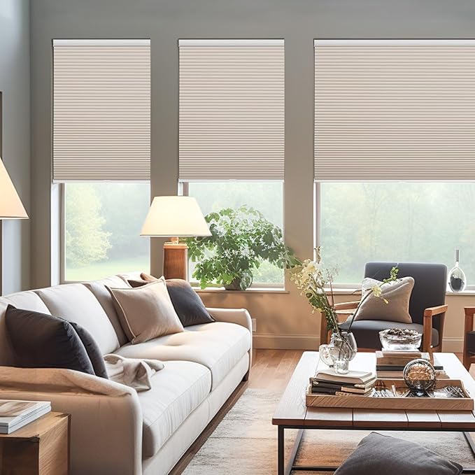 Changshade Cordless Cellular Shades, Blackout Honeycomb Shades for Windows, Pull Down Pleated Blinds, Easy to Install for Indoor Windows and French Doors,33" W x 72" H, Beige