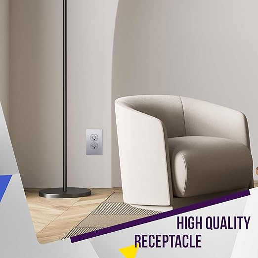 ENERLITES Elite Series Duplex Receptacle, Residential Grade Wall Outlet, Duplex Electrical Outlet, Self-Grounding, 3-Wire, 2-Pole, 15A 125V, UL Listed, 61580-SV, Silver