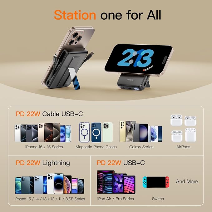 2025 Latest Portable Charger, 16800mAh Magnetic 15W Wireless Power Bank with 2 Built in Cables, LED Display Battery Pack Travel Essentials for iPhone 17/16/15/14/13/12/Pro/Mini/Pro Max