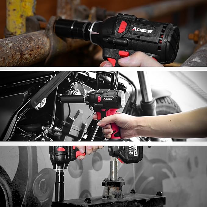 AOBEN 21V Cordless Impact Wrench Powerful Brushless Motor with 1/2" Square Driver, Max 300 Torque ft-lbs (400N.m),2X 4.0A Li-ion, 6Pcs Impact Sockets,Fast Charger and Tool Bag