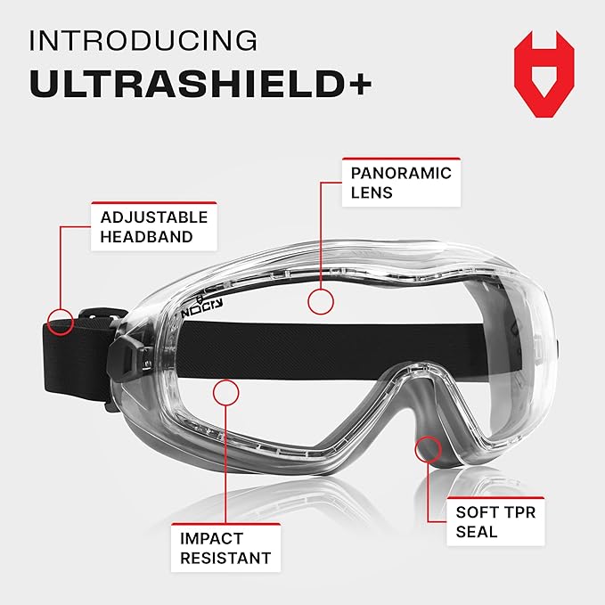NoCry Anti Fog Safety Goggles for Men and Women with Premium Anti Scratch Coating - Vented Panoramic Lab Goggles; ANSI Z87 Certified Lab Safety Goggles, Eye Protection Goggles with Adjustable Headband