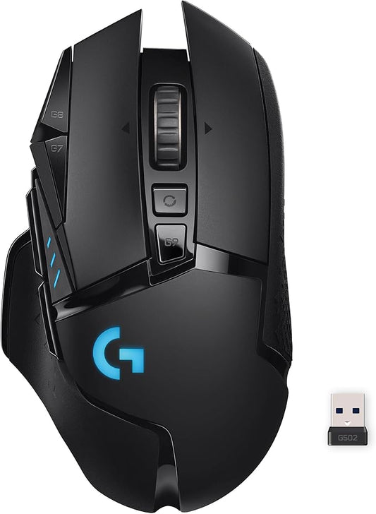 Logitech G502 Lightspeed Wireless Gaming Mouse with Hero 25K Sensor, PowerPlay Compatible, Tunable Weights and Lightsync RGB - Black