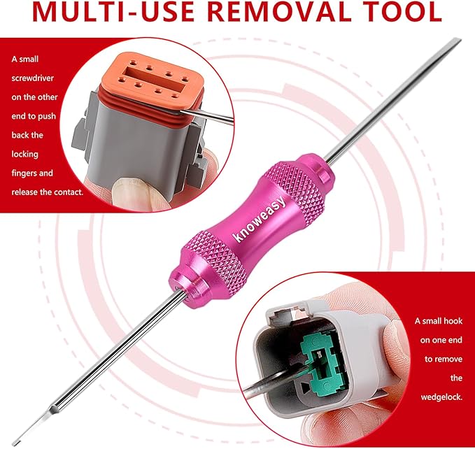 Knoweasy Crimp Tool Kit for Deutsch DT Connectors: Close Barrel and Open Barrel Crimper, Deutsch Removal Extraction Tool, Solid and Stamped Contacts, Weather Pack Terminals - Includes 8PCS