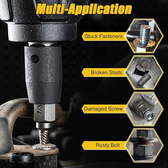 Topec Easy Out Screw Extractor Set 13-Piece, Multi-Spline Easy Out Bolt Extractor Kit, CR-MO Steel Hex Head Remover for Stripped, Broken, Rounded, Rusted Bolts, Screws and Nuts