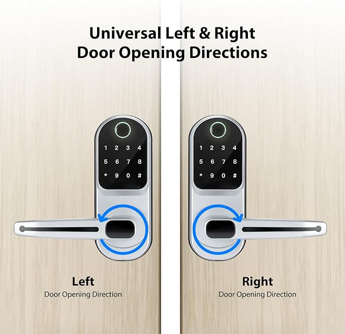 CATCHFACE Smart Fingerprint Lock - Keyless Entry Door Lock with Reversible Handle - Silver