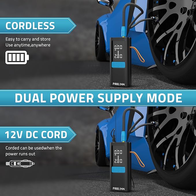Tire Inflator Portable Air Compressor, 3X Faster 150 PSI 15000mAh Cordless Air Pump for Car with Gauge Dual LCD Display, LED Light & Auto Shut-Off, Tire Pumps for Automobiles/Car/Motor/Bicycle/Ball