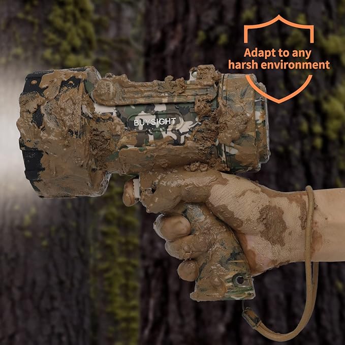 BUYSIGHT Rechargeable Spotlight Flashligh, 1000000 Lumen Hand held Spotlight Waterproof Flashlight Hunting floodlight with red Lens(Camouflage Green-COB)