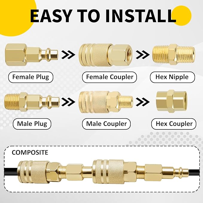 Air Coupler & Plug Kit,5Pcs 1/4" NPT Air Tool Fittings Set,Quick Connect Air Hose Fittings Air Compressor Accessories