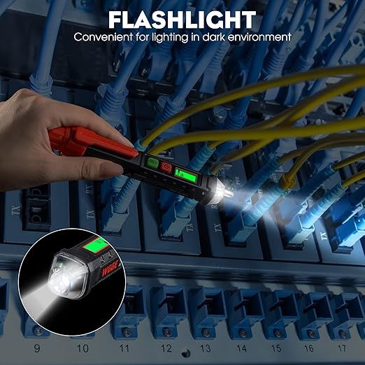 WGGE AC Voltage Tester/Non-Contact Voltage Tester with Dual Range AC 12V-1000V/48V-1000V, Electrical Pen with LCD Display and Flashlight Buzzer Alarm, Detect Wire Breakpoint, Live/Null Wire Tester.
