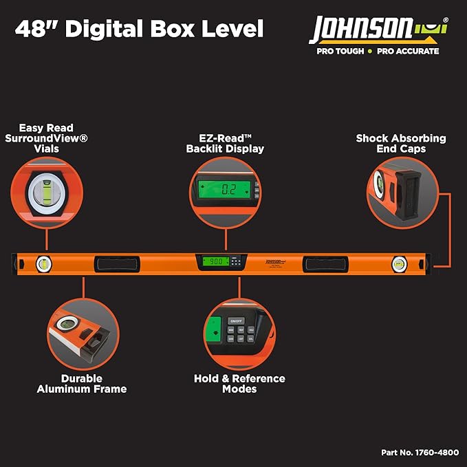 Johnson Level & Tool 1760-4800 Digital Box Level, 48", Orange, 1 Level