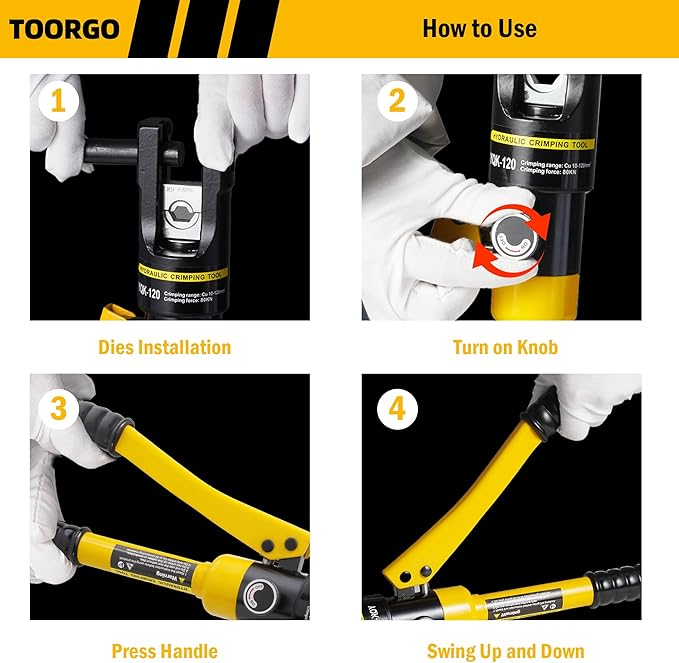 Cable Lug Crimping Tool, 8 AWG to 250 MCM Hydraulic Plier, 12 Ton Hand Crimping Tool for Wires, Terminal, Lug, Crimping Tool Kit with 8 Dies