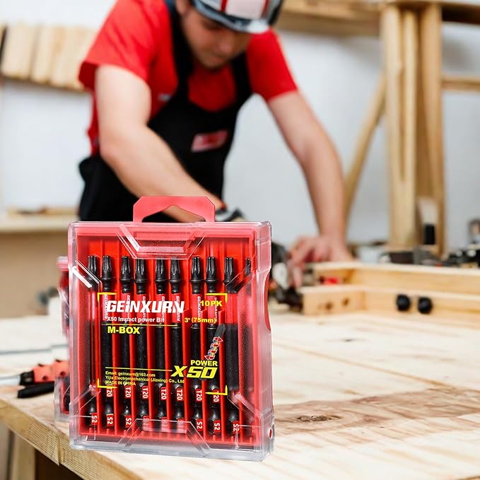 10Pieces 3 In. T20 Impact Tough Magnetic Screwdriver Bit Set, #20 Torx Head Power Bits, S2 Alloy Steel Star Bits with Storage M-Box