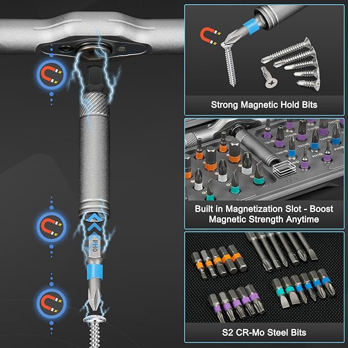 42 in 1 Magnetic Screwdriver Set, Multi Bit Magnetic Ratcheting Screwdriver Set with Detachable Ratchet Handle, Repair Tool Kit for Bicycles, Watch, Ring Doorbell, Computer, Eyeglass and Furniture