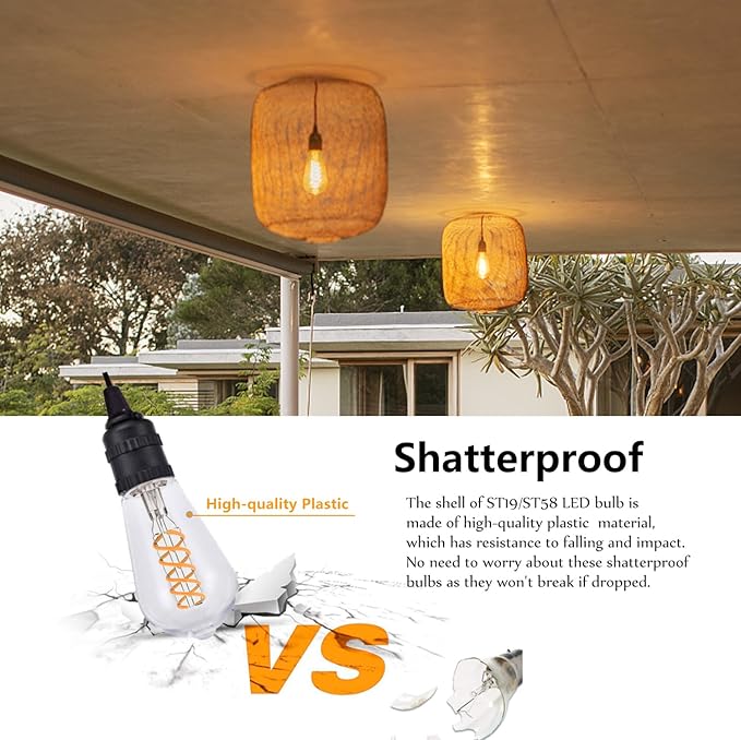 6 PCS Dimmable Vintage LED Edison Bulbs, 6W Equivalent 60 Watt, Warm White 2700K, Antique Flexible Spiral LED Filament Light Bulb, ST58 (ST19), 600 Lumens, E26 Base, Clear Plastic