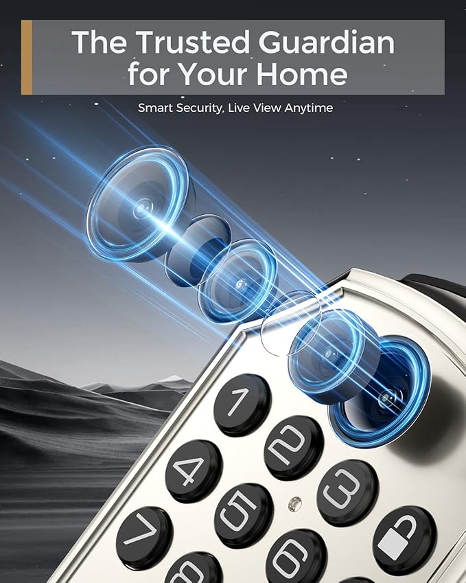 WiFi Smart Lock with Camera - Keyless Entry Deadbolt with Handle Set, 5-in-1 Camera+Doorbell+Fingerprint+Keypad, App Control, Auto Lock, Easy Install, Waterproof for Front Door, Satin Nickel