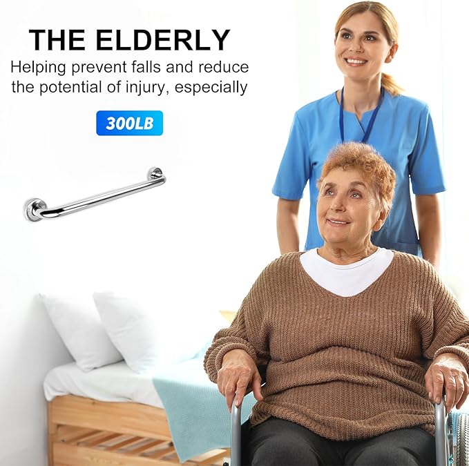 supregear Bathroom Grab Bar Rail, 12 Inch 304 Stainless Steel Bathroom Handle, Safety Handle, Indoor/Outdoor Auxiliary Handle for Kitchen Bedroom Bathtub, Shower and Steps