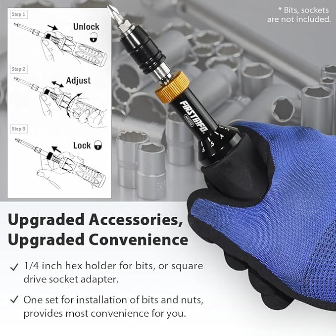 FIRSTINFO H51832 Precision Certified Limited/Limiting Torque Screwdriver 2-12 in-lbs with 1/4 Inch Universal Hex Bit Holder Quick Release Design