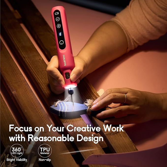 Cordless Rotary Tool Kit, 3.7V Wood Carving Tools with 5 Speed and 62 Accessories, Multi-Purpose Mini Rotary Tool for Sanding, Cutting, Engraving, Drilling, Polishing, DIY Creations, Pink