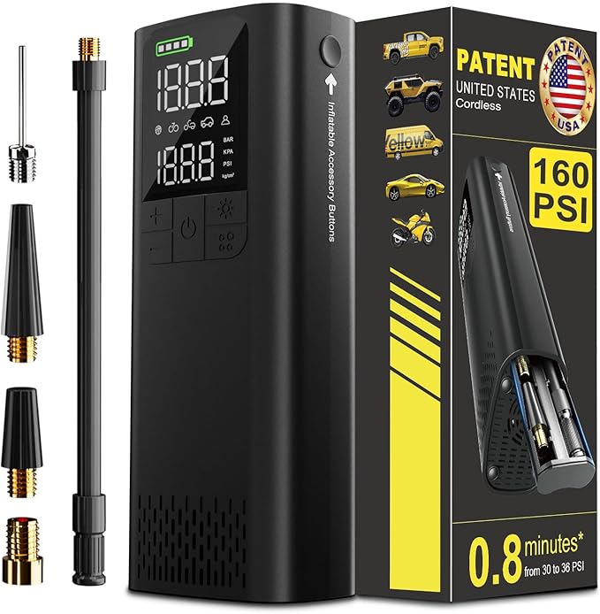 BBD Car Tire Inflator Portable Air Compressor,0.8 Min Full Inflation 160 PSI Digital Electric Auto Air Pump with Pressure Gauge,Type-c Charging Cable,Emergency LED Light for Car Bike Balls Motorcycle
