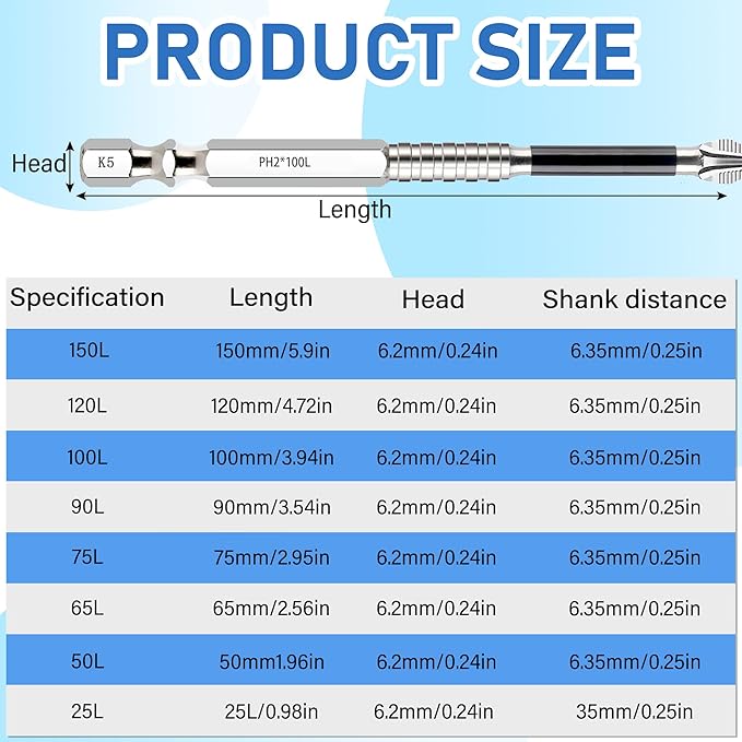 9PCS High Magnetic Screwdriver Drill Bit Set, 2025 New K5 Impact Resistant Non Slip Bit, Upgrade Strong Magnetic Durability Screwdriver Drill Bit Set(1, 25+50+65+70+75+90+100+120+150mm)