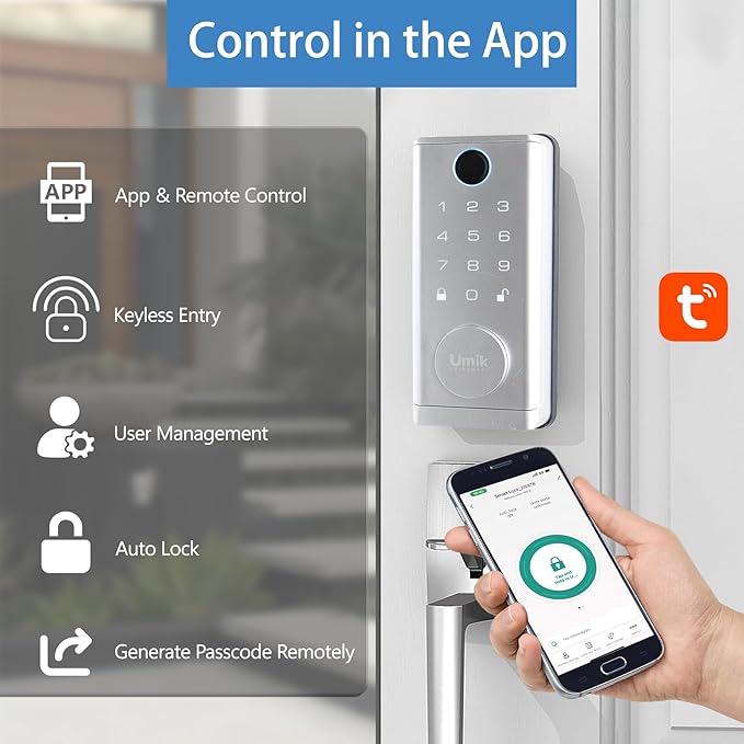Fingerprint Smart Door Lock with Heavy Duty Handleset, Keyless Entry Door Lock, Electronic Keypad Deadbolt Locks, App Control for Front Door, Home (Matte Silver)