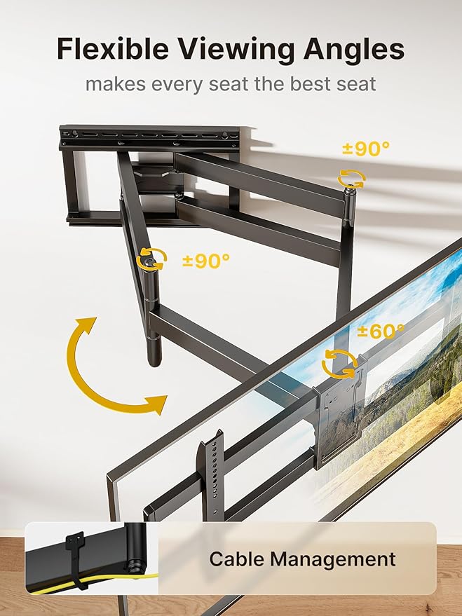 monTEK Long Arm TV Wall Mount for Most 43-90 Inch TVs, 42.5 Inch Long Extension TV Mount Swivel and Tilt, Full Motion Wall Mount Tv Bracket Fit Max VESA 800 x 400mm, Up to 132 lbs, 16”,18” Studs